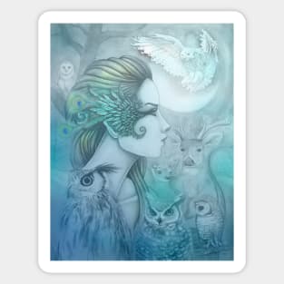 Spirit of Artemis (2) Goddess Fantasy Art Owls Sticker